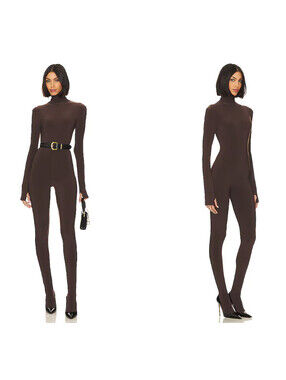 Norma Kamala Slim Fit Turtle Catsuit With Footsie in Chocolate size S $200msrp